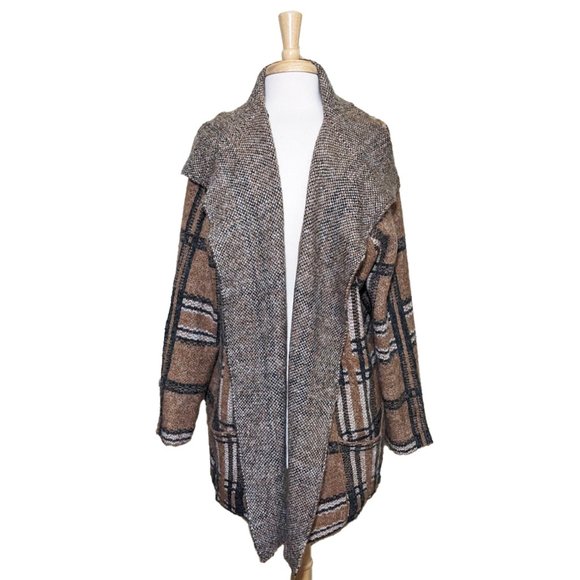 JOSEPH A. Trailway Plaid Open Cardigan/Sweater w/ Shawl Collar - Picture 1 of 6
